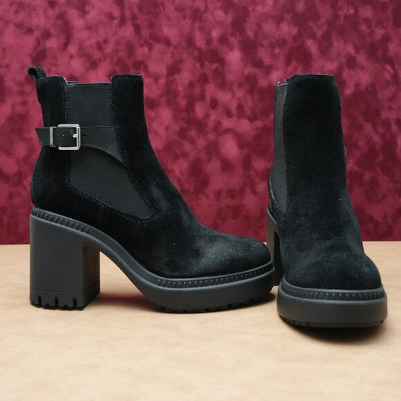 Calvin Klein Women Black Distress Suede Platform Festival Chelsea Boots sz 9 - Picture 3 of 8